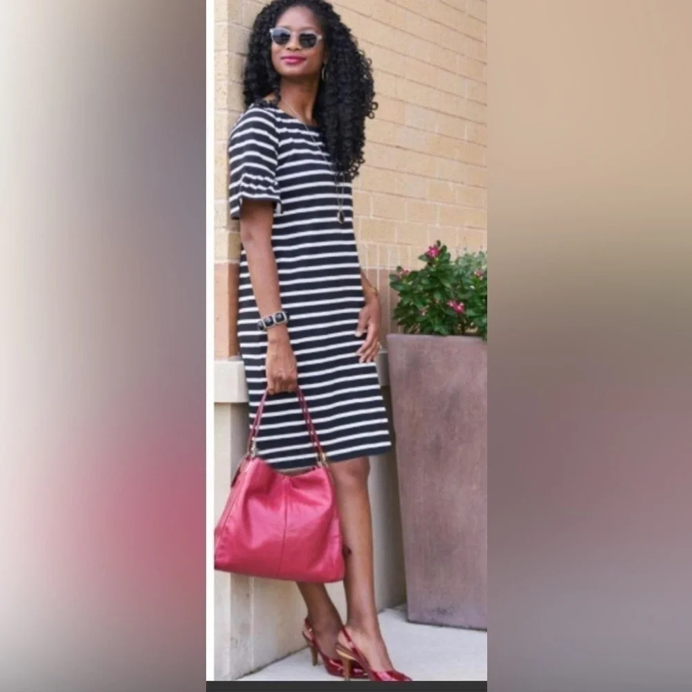 J. Crew Cotton Striped Ruffle Sleeve Shift Dress